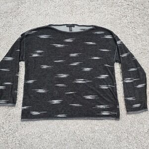 Eileen Fisher Womens Aztec Print Long Sleeve Pullover Top Size XS Gray Boat Neck